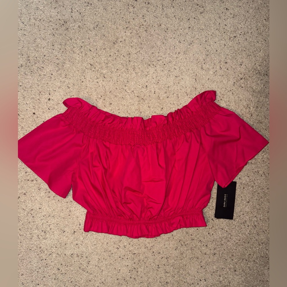 Zara Off-Shoulder Red Crop Top